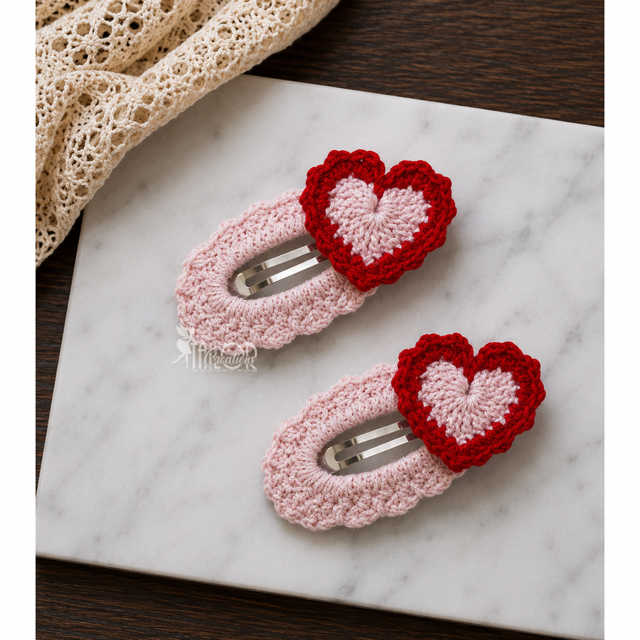 Crochet Red Heart Hair Clip Toddler Baby - Valentines Day Crochet Hair Clips for Kids