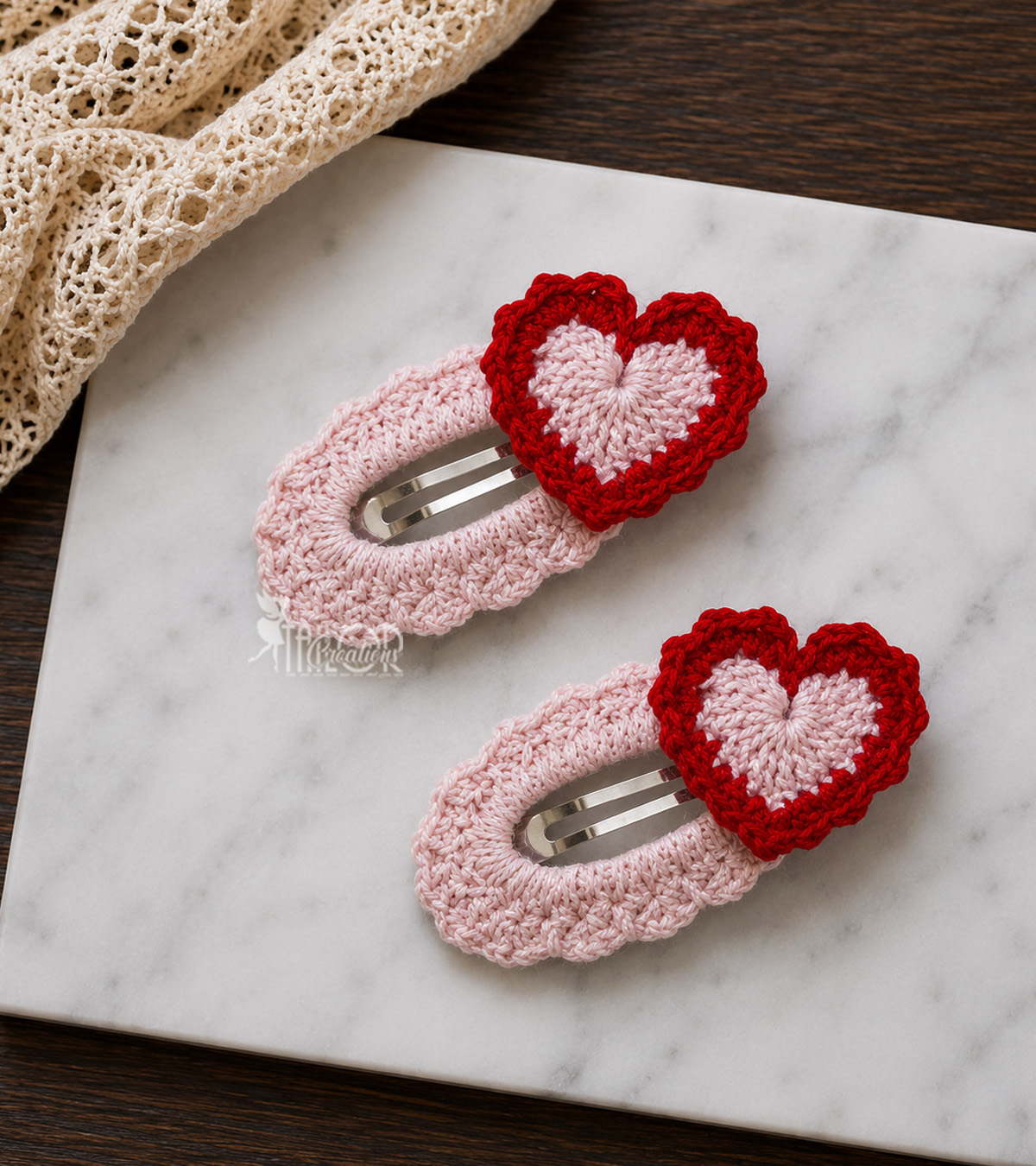 Crochet Red Heart Hair Clip Toddler Baby - Valentines Day Crochet Hair Clips for Kids