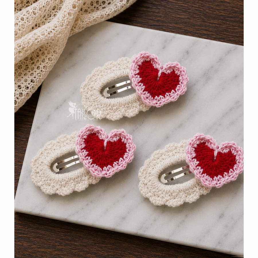 Red and Pink Heart Valentines Day Toddler Baby Girl Crochet Knitted Hair Clips, Valentine's Day Hair Clip,Crochet Hair Accessories