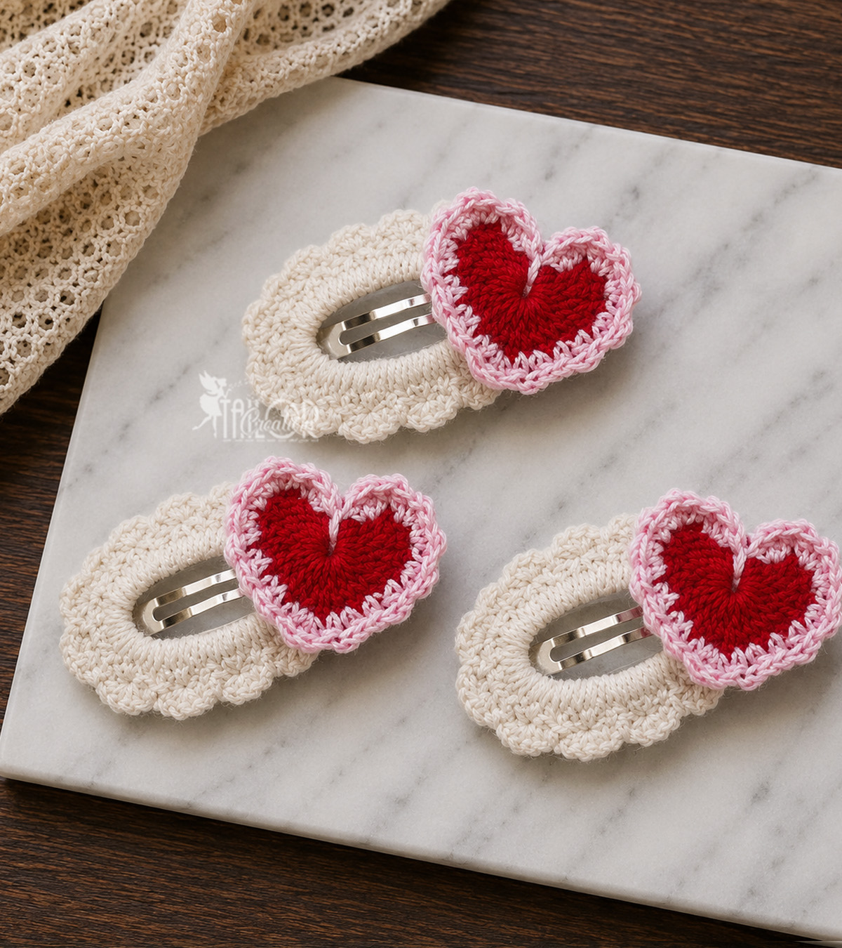 Red and Pink Heart Valentines Day Toddler Baby Girl Crochet Knitted Hair Clips, Valentine's Day Hair Clip,Crochet Hair Accessories