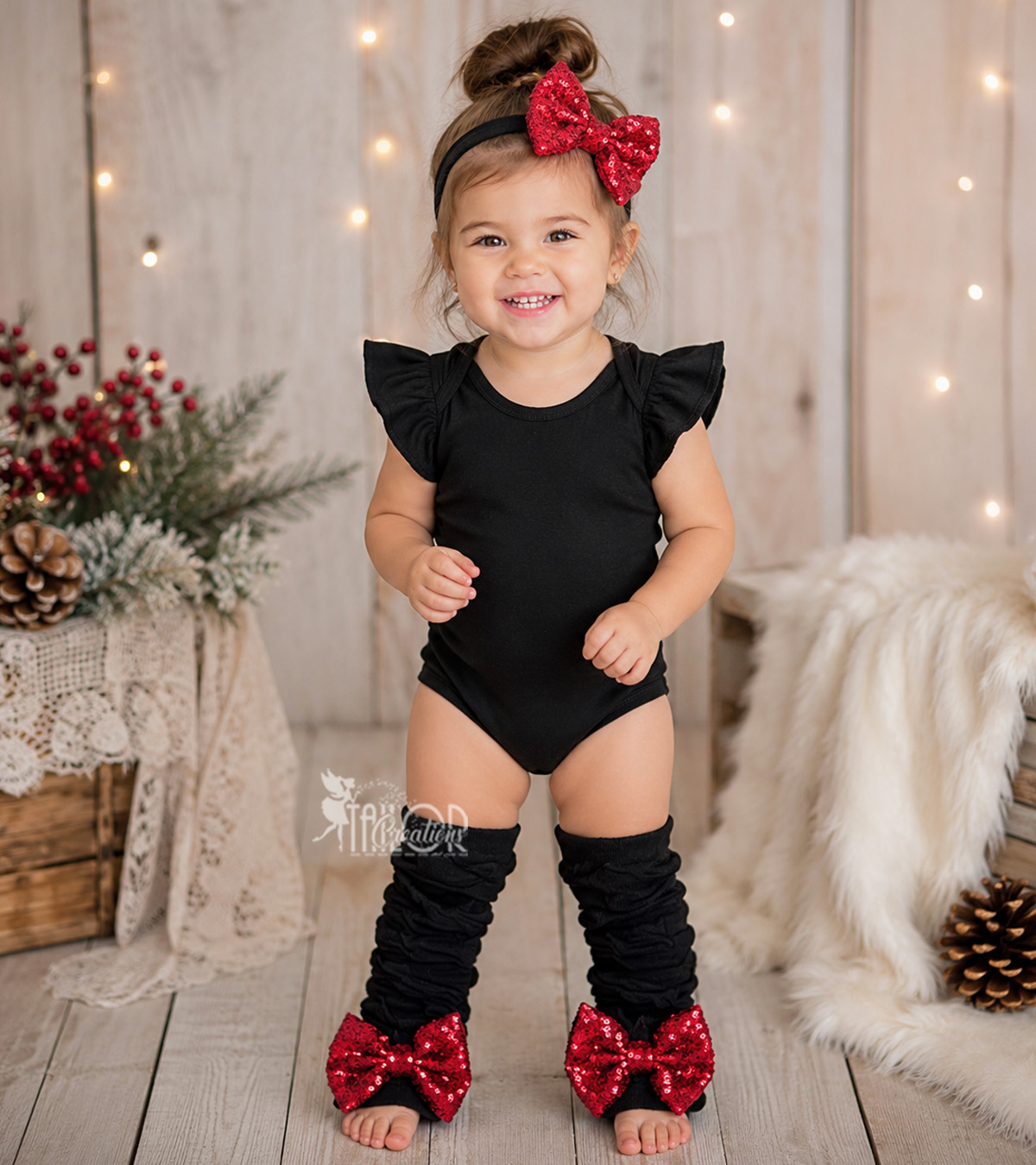 Red Sequin Bow Ruffle Leg Warmers Headband Set - Baby Girl Toddler Bow Leg Warmers Set 