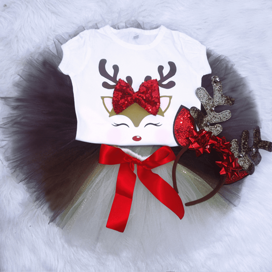 Reindeer Sequin Glitter Tutu Baby/Toddler Girl - Reindeer Glitter Personalized Costume Outfit