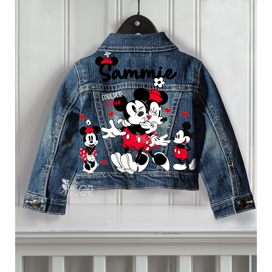 Retro Mickey and Minnie Custom Denim Jacket for Kids - Disneyland Mickey and Minnie Jacket Gift