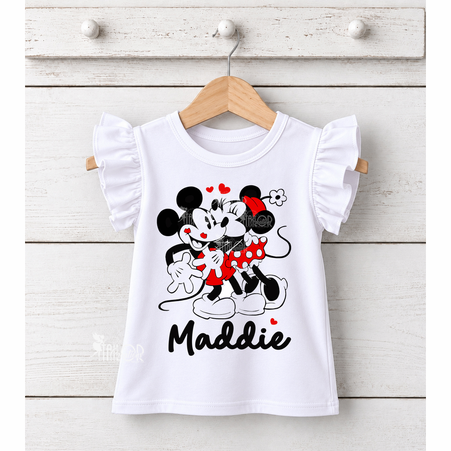 Retro Mickey and Minnie Kissing Personalized Tee Shirt - Retro Mickey and Minnie Outfit Ideas for Girls