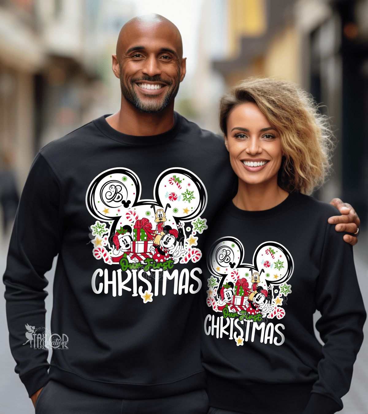 Retro Mickey Minnie 2025 Christmas Tree Name Sweatshirt - Disney Matching Sweaters