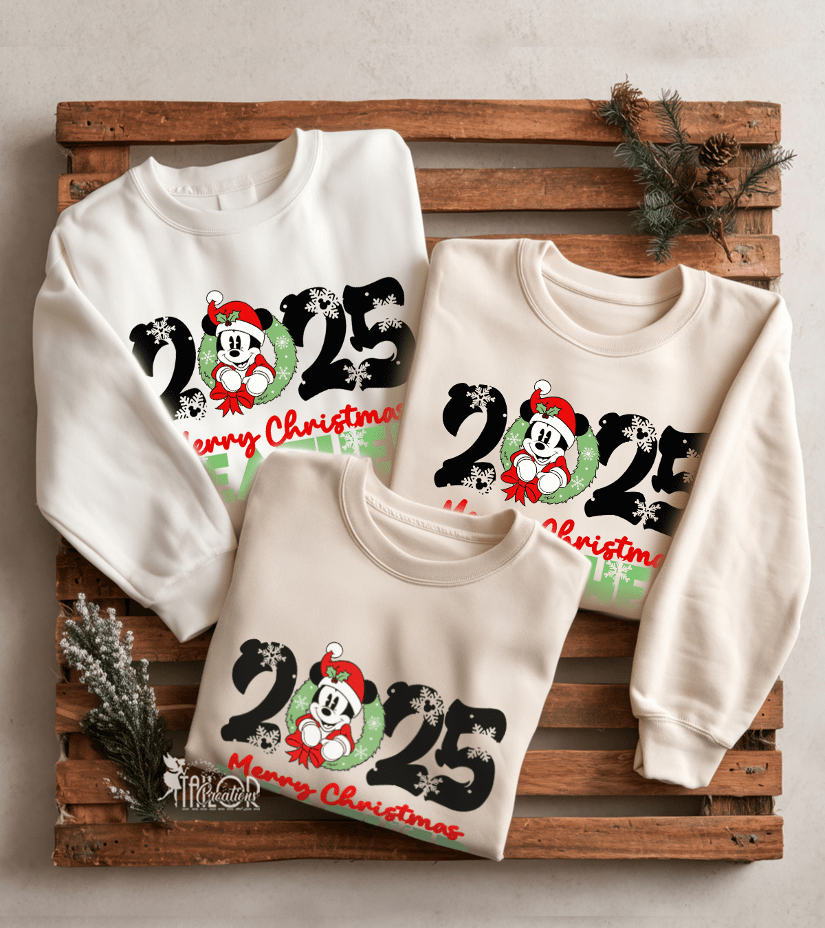 Retro Mickey Mouse Christmas Wreath 2025 Tee Sweatshirt - Matching Family Disney Sweaters