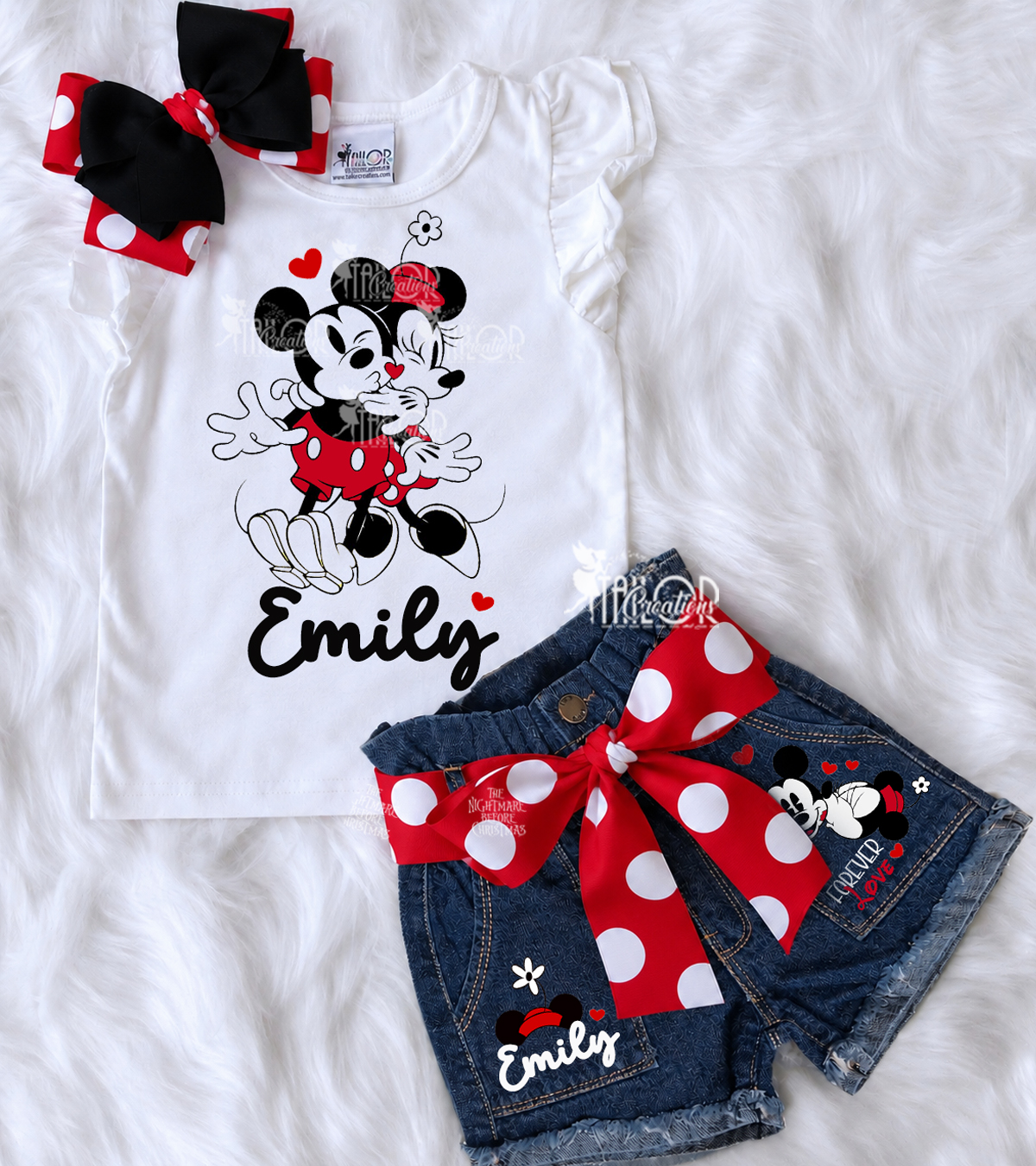 Retro Minnie and Mickey Custom Denim Birthday Outfit - Minnie Mouse Theme Outfit - Disneyland Toddler Girls Outfits