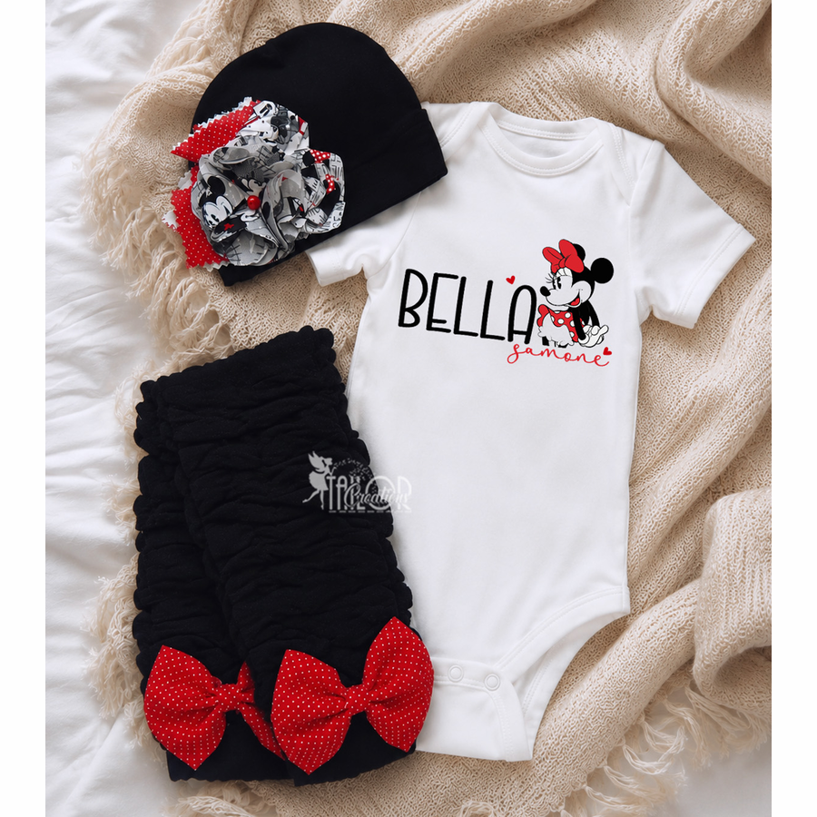 Retro Minnie Mouse Baby Girl Outfit Gift Box Set - Disney Baby Shower Gift Ideas