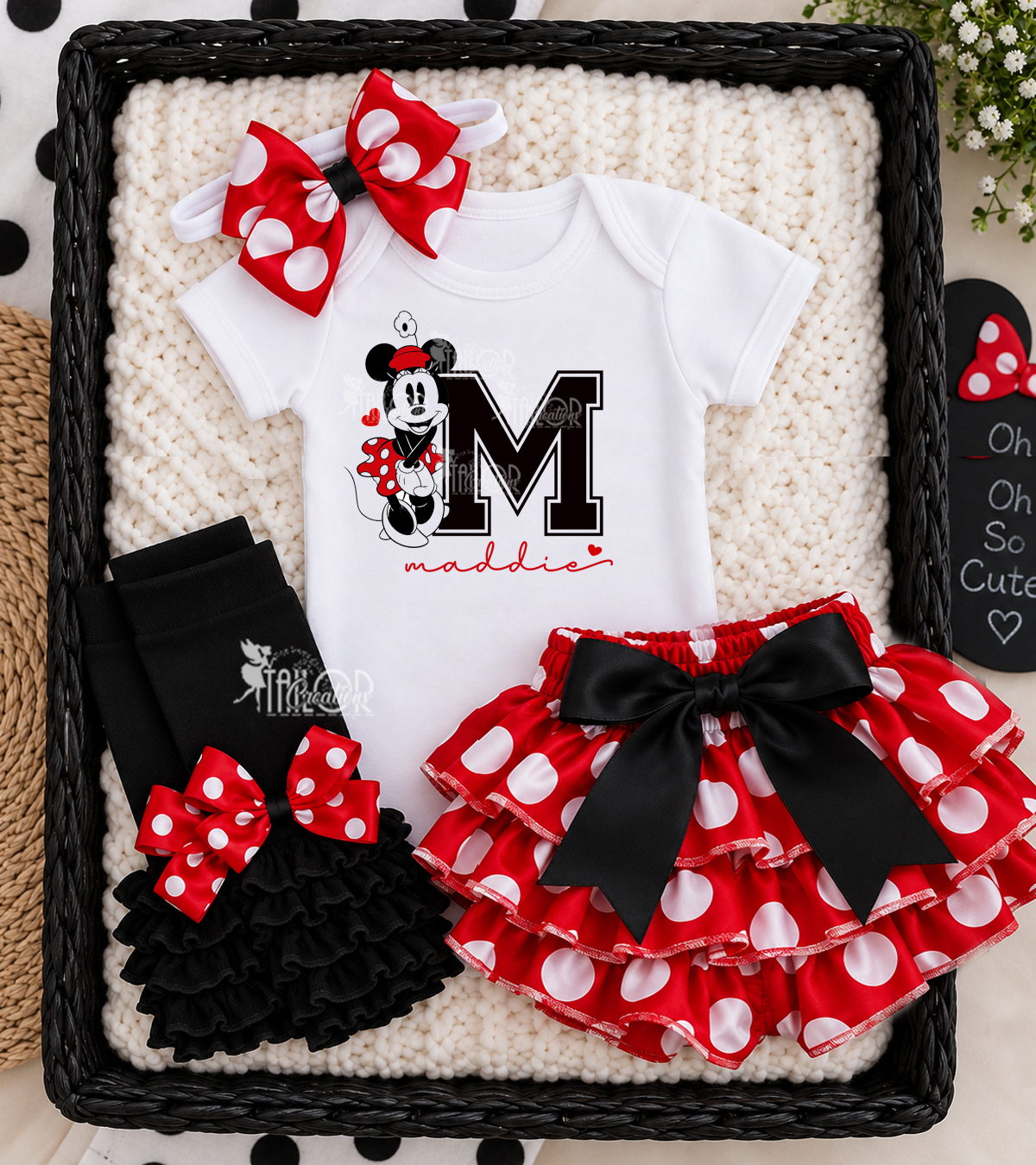 Retro Minnie Mouse Baby Girl Outfit - Minnie First Disney Trip Baby Girl Outfit - Red Polka Dot Satin Bloomers Set