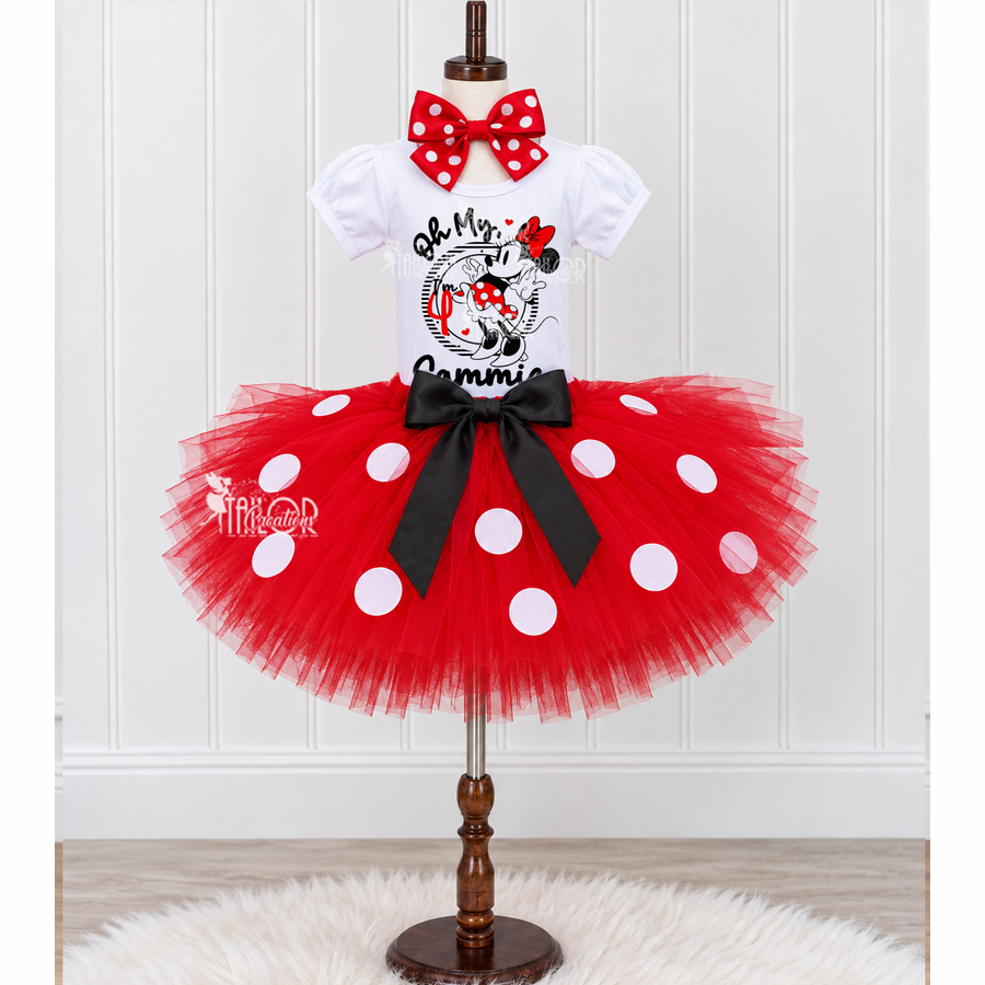 Retro Minnie Mouse Birthday Girl Tutu Dress Outfit - Minnie Red Polka Dot Tutu Outfit