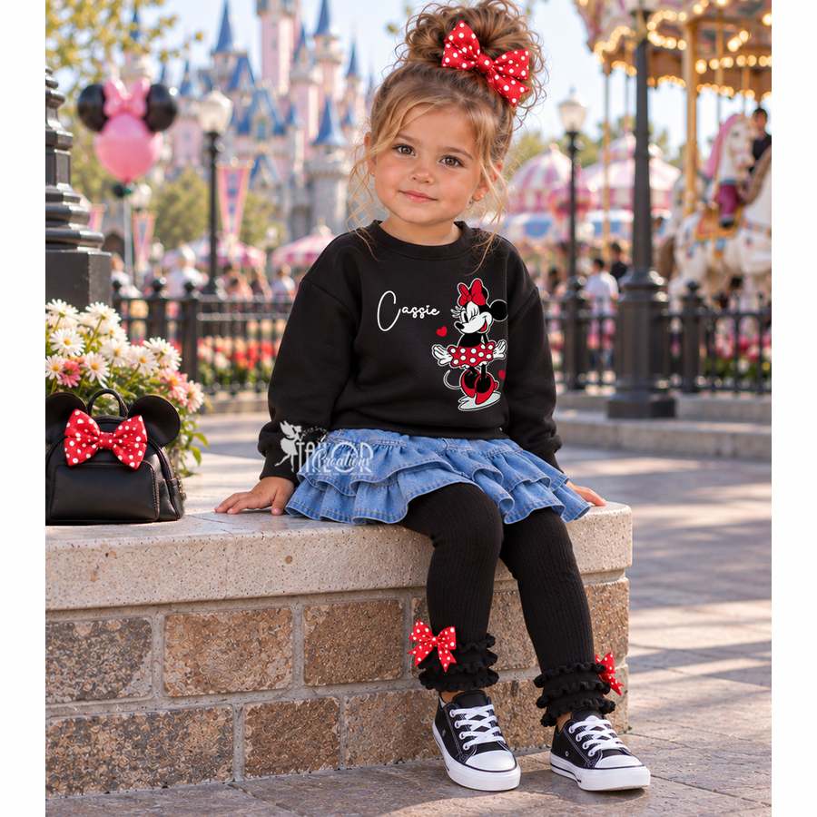 Retro Minnie Mouse Disneyland Sweatshirt for Toddler Girls - Minnie Mouse Custom Outfit for Girls