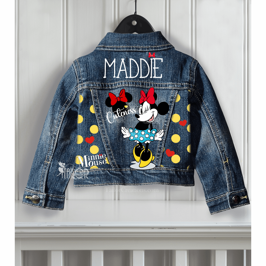 Retro Minnie Mouse Jacket - Disney Custom Name Denim Jacket - Minnie Denim Kids Jacket