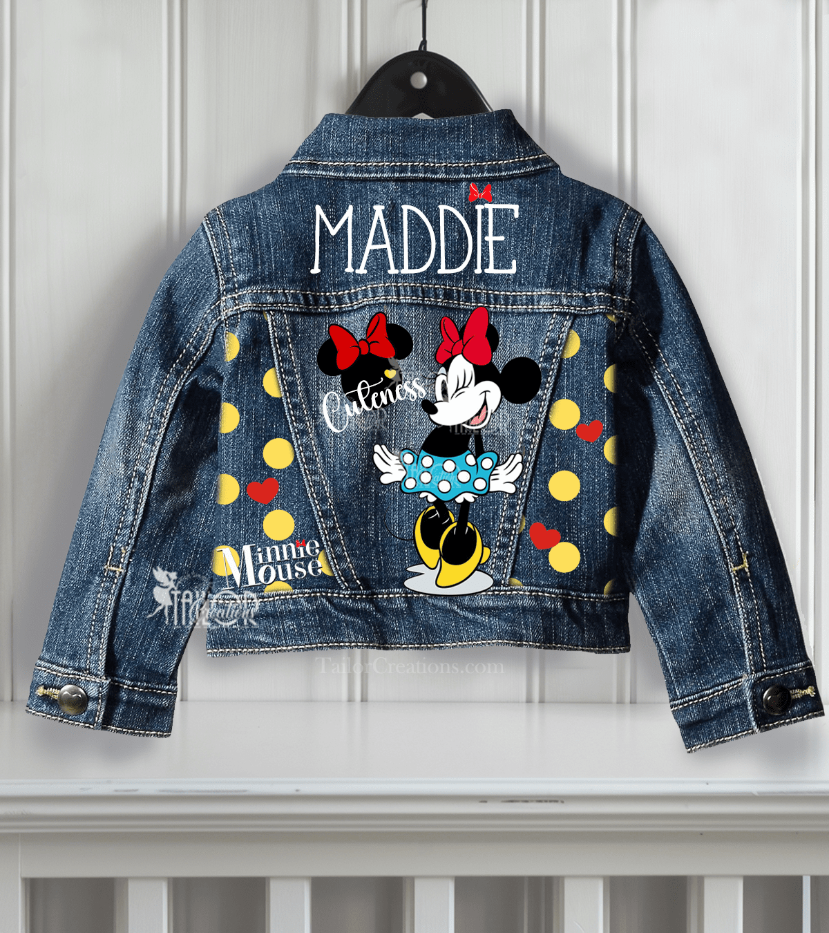 Retro Minnie Mouse Jacket - Disney Custom Name Denim Jacket - Minnie Denim Kids Jacket