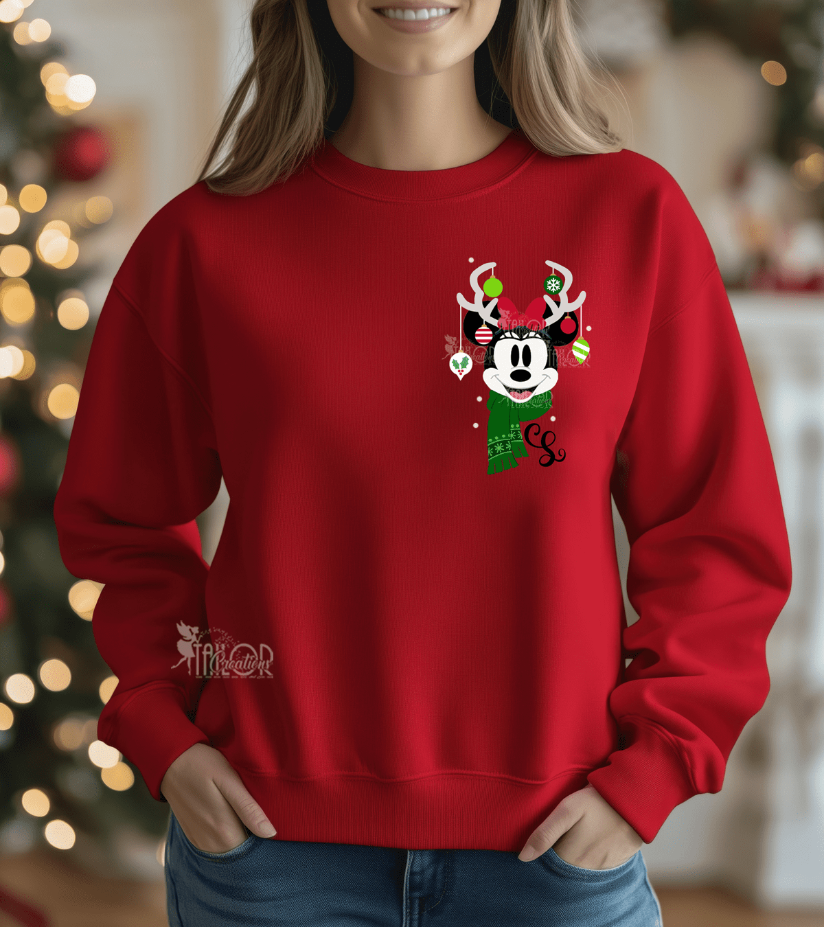 Retro Minnie Mouse Monogram Christmas Sweatshirt - Retro Minnie & Mickey Matching Couple Sweaters