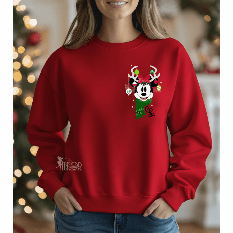 Retro Minnie Mouse Monogram Christmas Sweatshirt - Retro Minnie & Mickey Matching Couple Sweaters