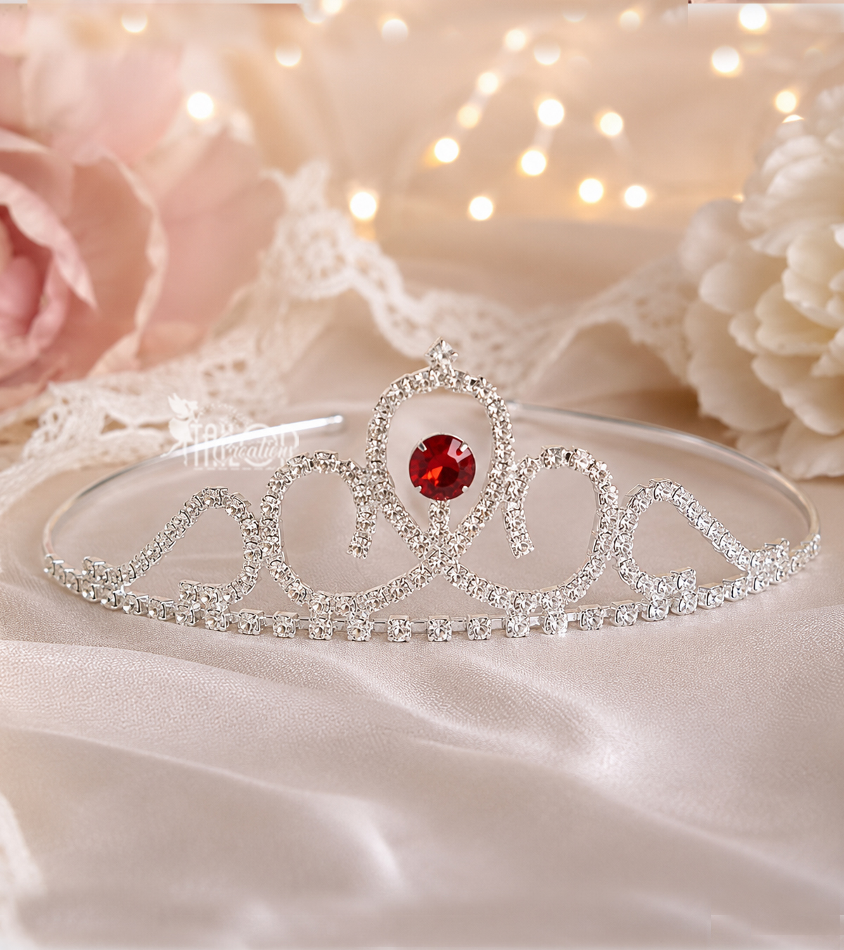 Ruby Red Rhinestone Tiara - Flower Girl Princess Crown - Flower Girl Silver Tiara