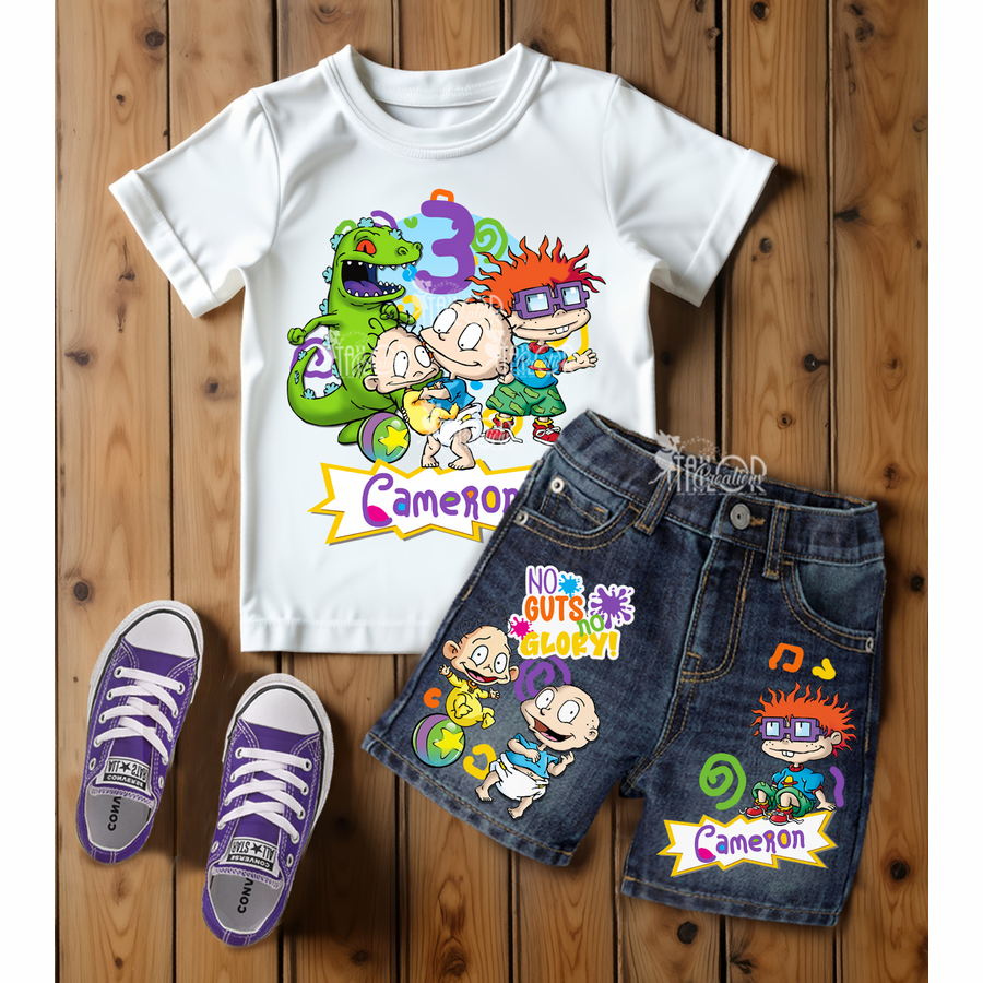 Rugrats Birthday Party Denim Outfit for Boys - 90's Retro Cartoon Denim Outfit Tee Shirt