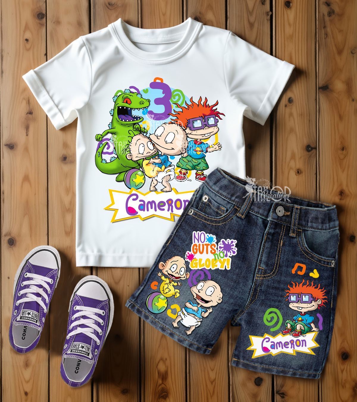 Rugrats Birthday Party Denim Outfit for Boys - 90's Retro Cartoon Denim Outfit Tee Shirt