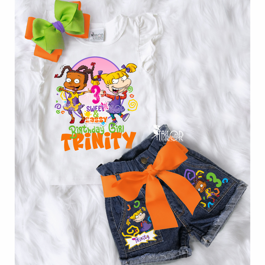 Rugrats Custom Denim Birthday Outfit - Retro 90's Cartoon Rugrats Birthday Outfit Ideas for Girls