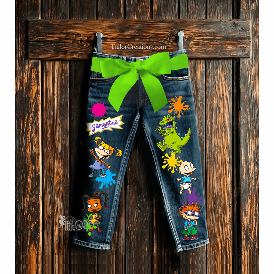 Rugrats Custom Denim Jeans Pants - Custom Denim Jeans for Toddler Boys Girls