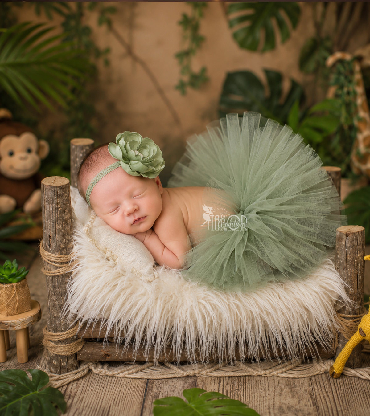 Sage Green Baby Girl Newborn Tutu Set - Jungle Theme Baby Girls Tutu Dress Baby Shower Gift Ideas