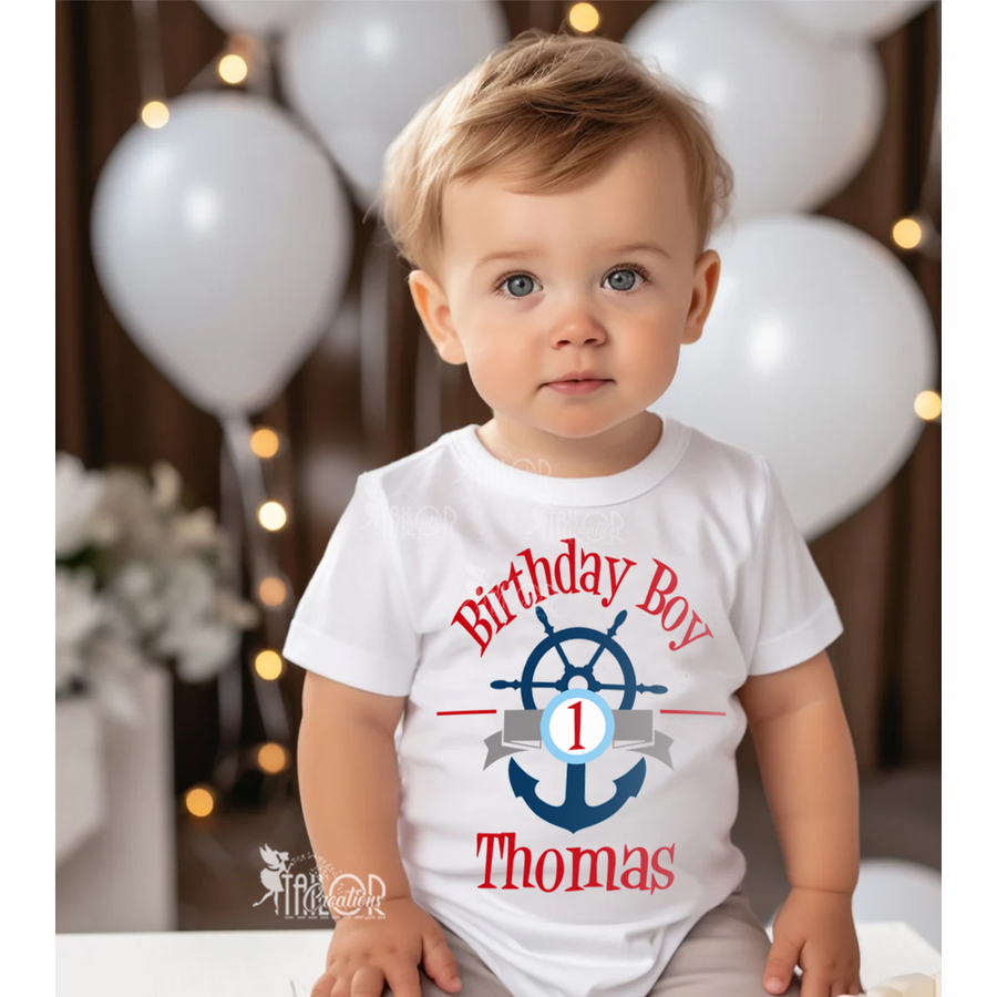 Sailor First Birthday Bodysuit Toddler Boys - Nautical Birthday Party Tee Shirt
