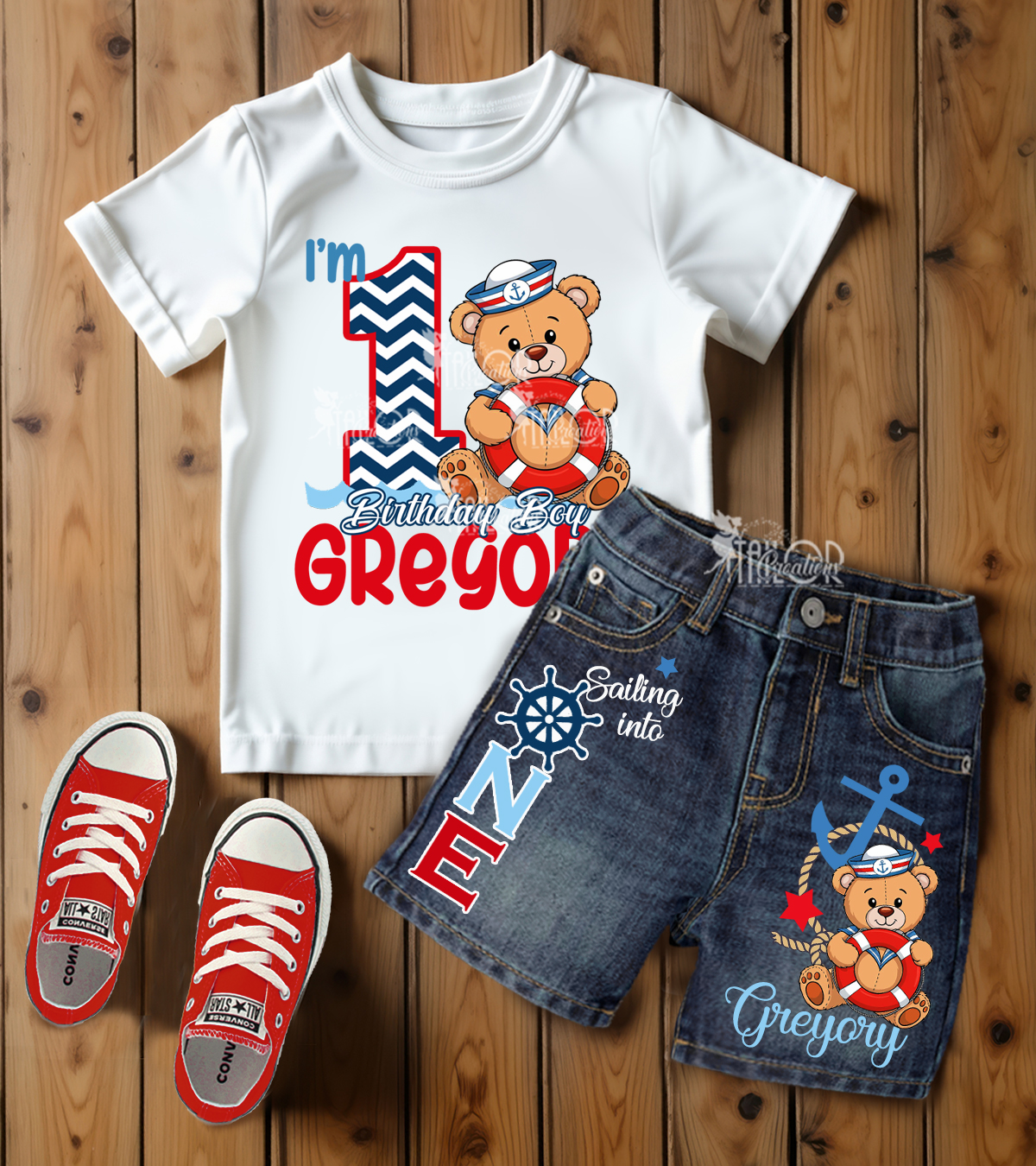 Sailor First Birthday Denim Outfit Toddler Boys - Nautical Birthday Party Shorts Set