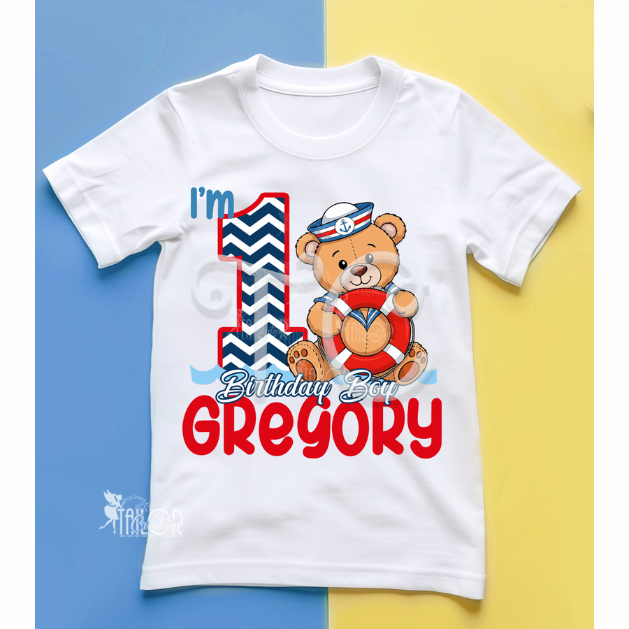 Sailor First Birthday Teddy Bear Tee Shirt Toddler Boys - Nautical Birthday Party Outfit Ideas