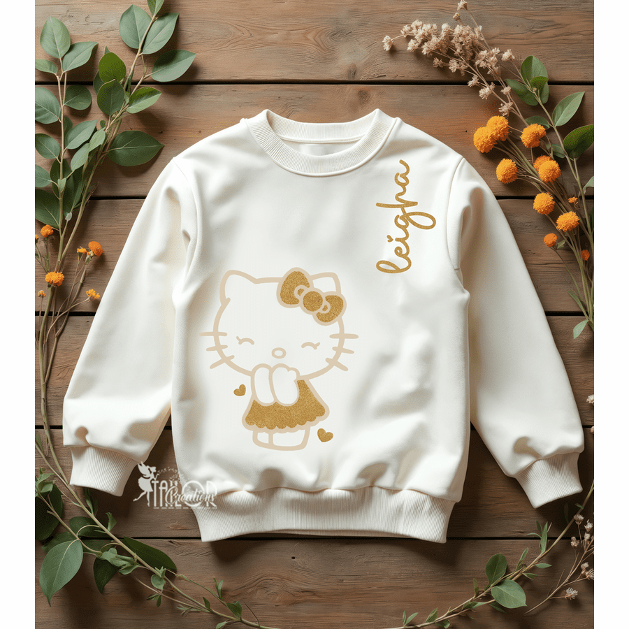 Sanrio Hello Kitty Gold Glitter Sweatshirt Outfit Gift - Hello Kitty Sweatshirt Toddler Kids