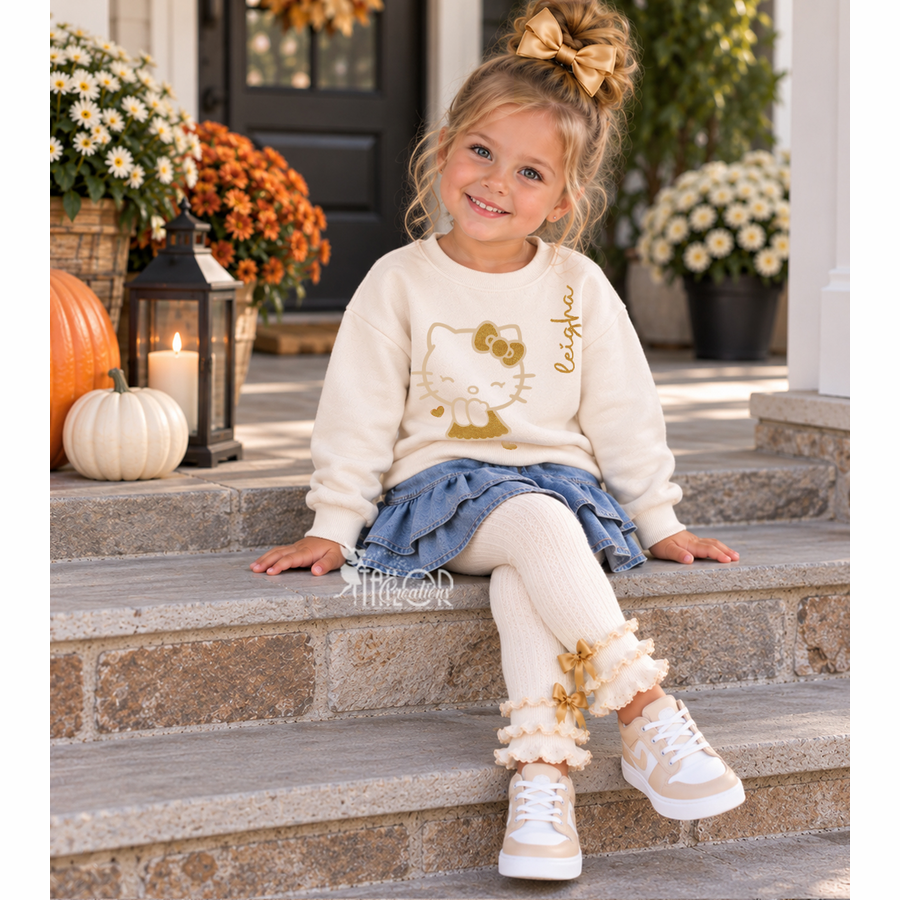 Sanrio Hello Kitty Gold Glitter Sweatshirt Toddler Girl Outfit - Hello Kitty Custom Sweatshirt for Kids