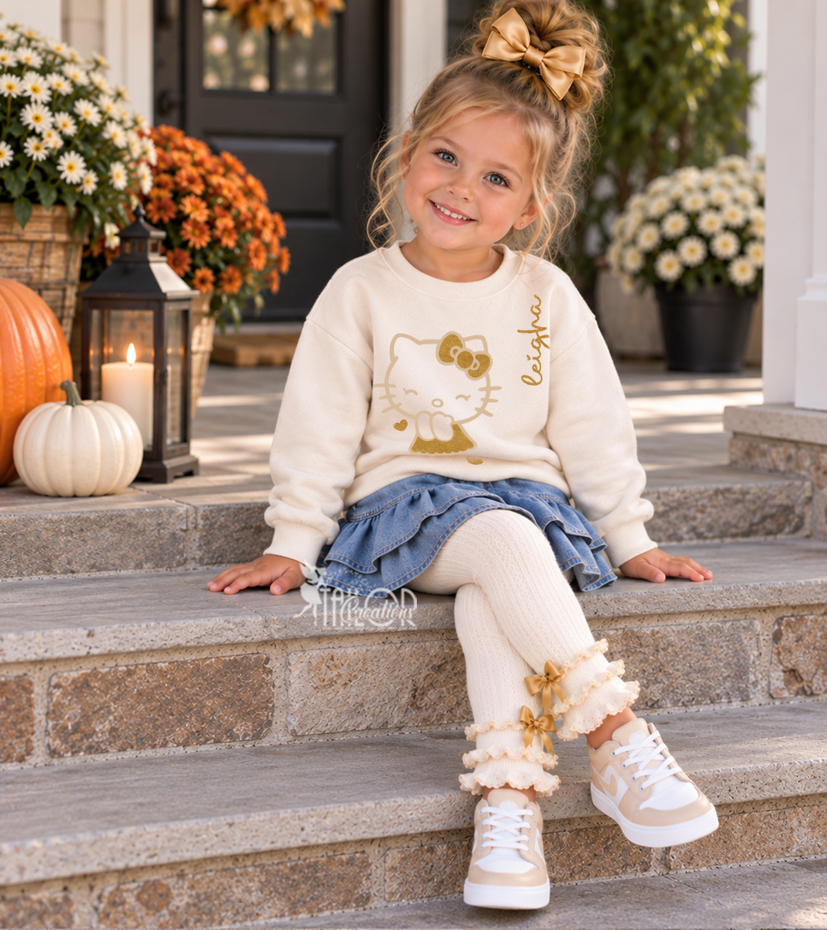 Sanrio Hello Kitty Gold Glitter Sweatshirt Toddler Girl Outfit - Hello Kitty Custom Sweatshirt for Kids