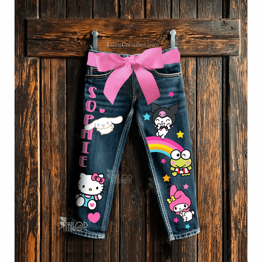 Sanrio Helly Kitty and Friends Rainbow Denim Pants - Hello Kitty Birthday Party Outfit Ideas