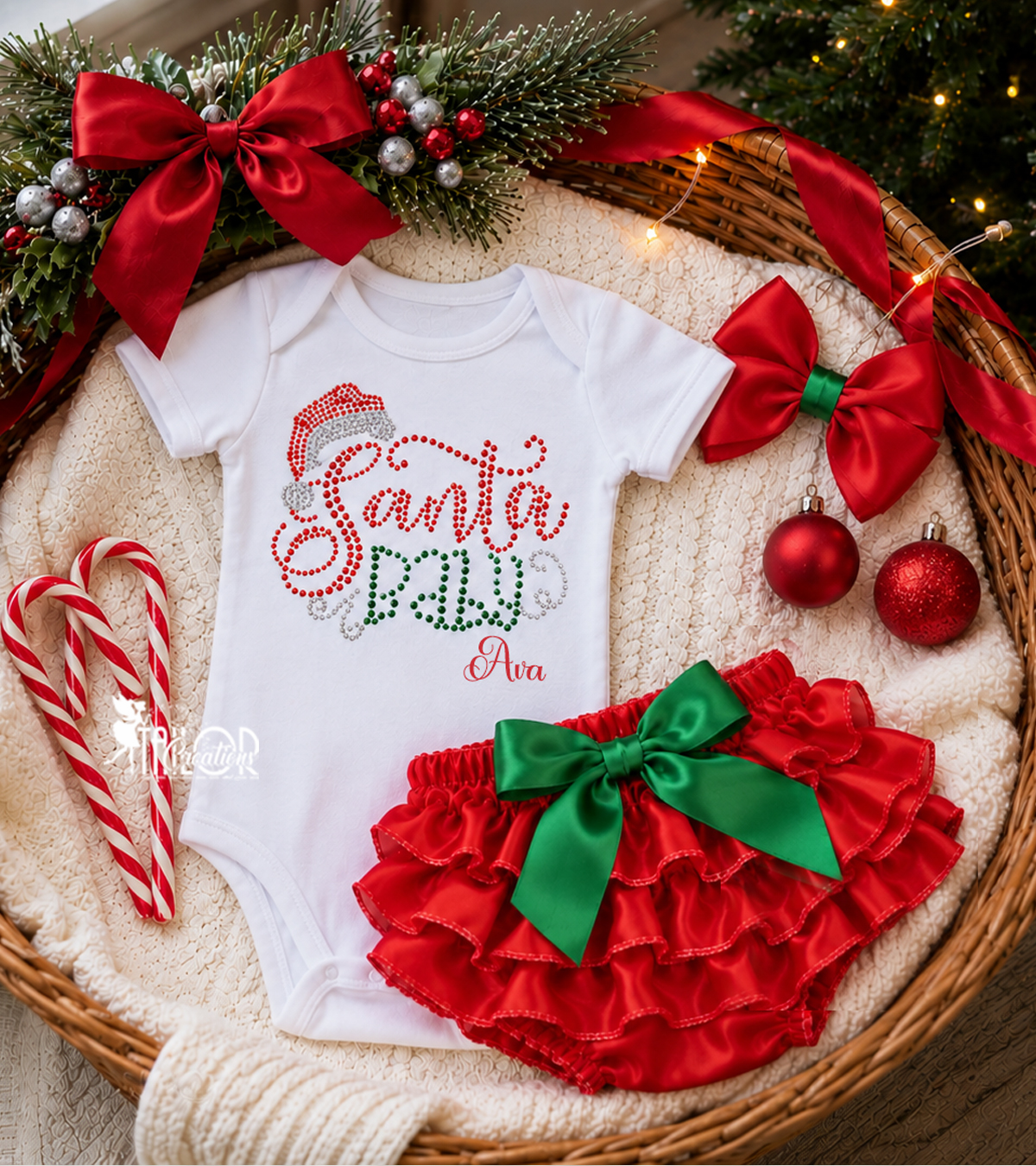 Santa Baby Girl Christmas Outfit - Christmas Rhinestone Santa Baby First Christmas Outfit