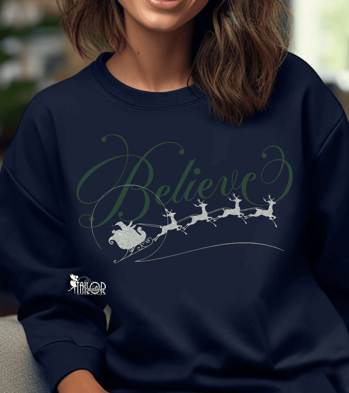 Santa Sleigh Matching Family Christmas Sweatshirt - Christmas Family Name Sweater Hoodie