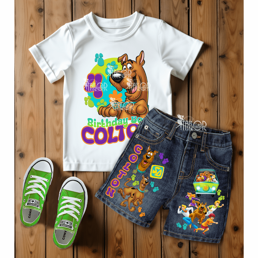 Scooby Doo Birthday Outfit for Boys - Custom Denim Birthday Outfit Toddler Big Boys