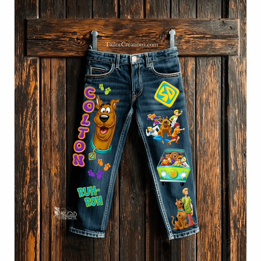 Scooby Doo Custom Denim Jeans Kids - Scooby Doo Pants Kids - Custom Denim Jeans