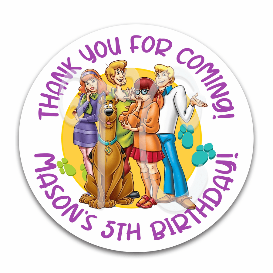 Scooby Doo Thank You Birthday Party Stickers - Scooby Doo Birthday Party Favors