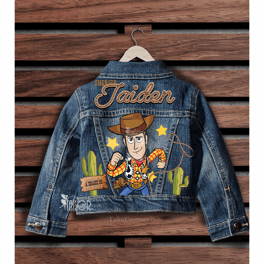 Sheriff Woody Denim Jacket - Toy Story Woody Cowboy Custom Name Jacket Kids