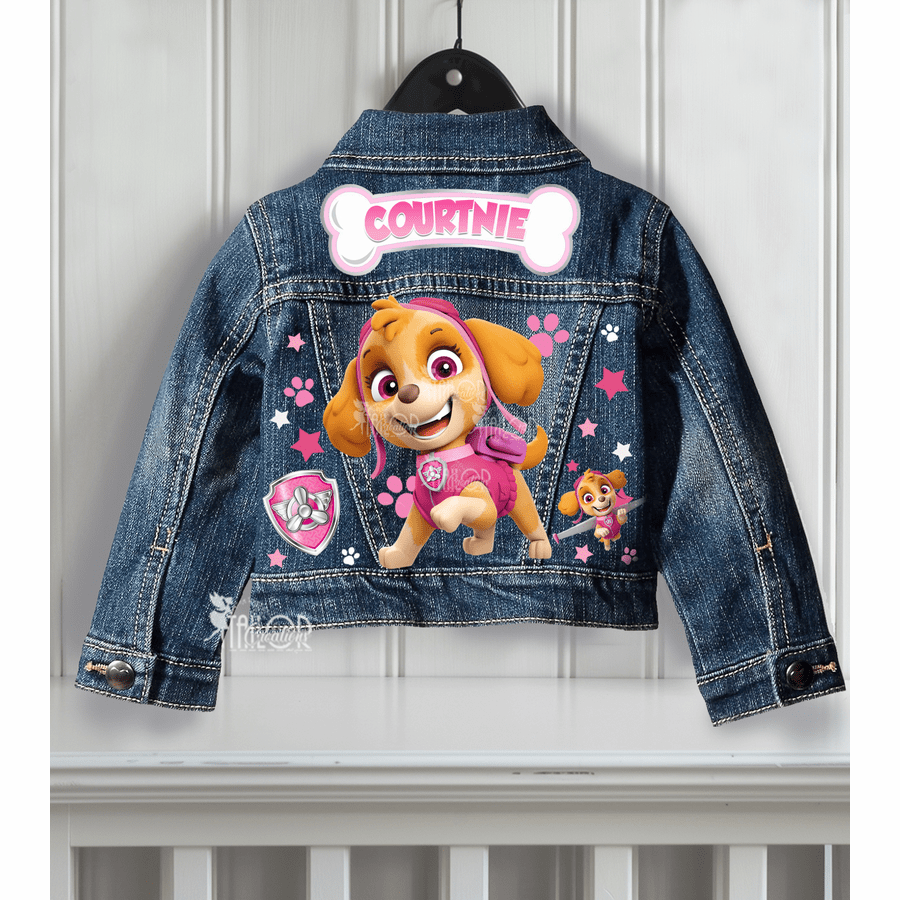 Skye Paw Patrol Custom Name Denim Jacket - Custom Name Character Jacket for Kids