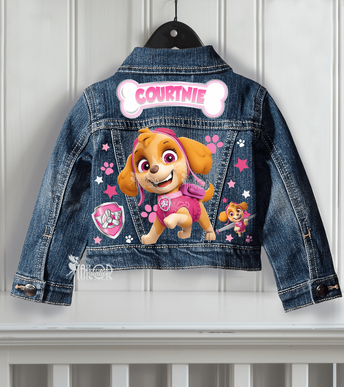 Skye Paw Patrol Custom Name Denim Jacket - Custom Name Character Jacket for Kids