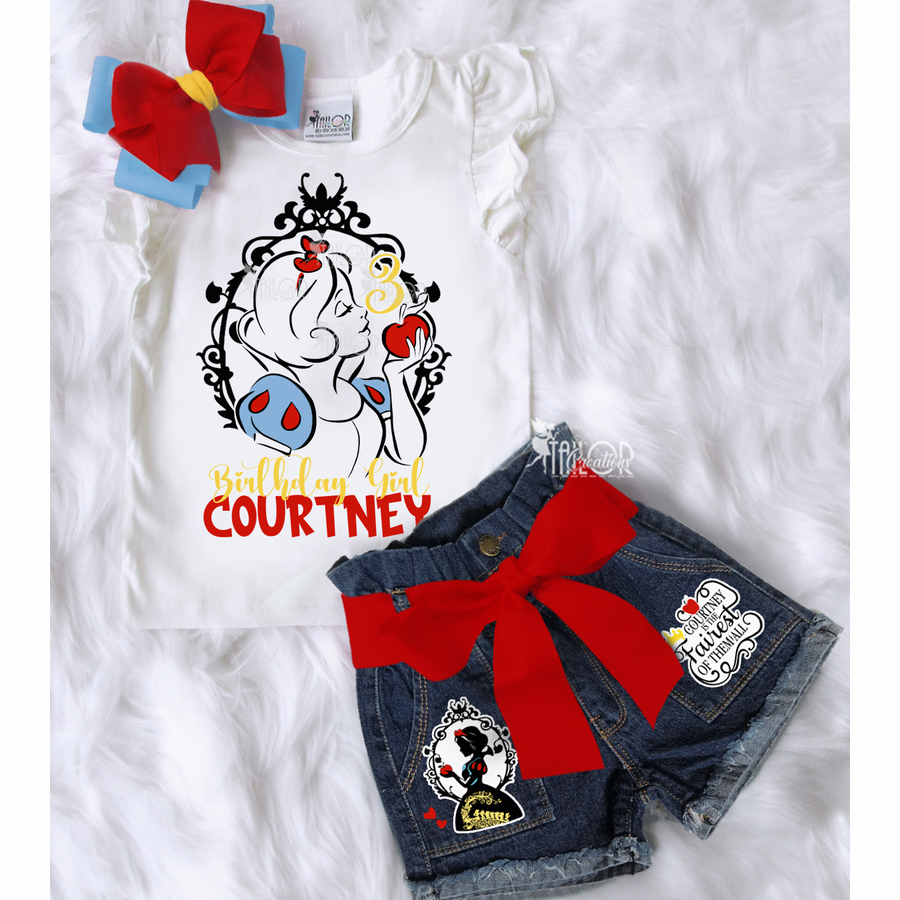Snow White Disney Princess Custom Denim Birthday Outfit - Disneybound Snow White Outfit - Snow White Costume Toddler Kids