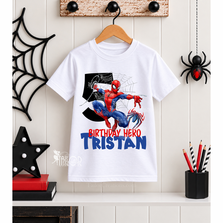 Spideriman Birthday Party Tee Shirt - Spider Man Superhero Birthday Party Outfit