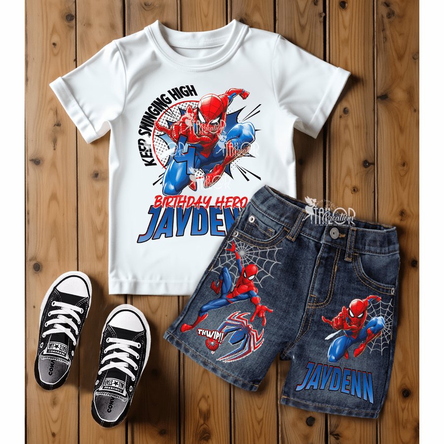Spiderman Birthday Party Denim Outfit - Disney Marvel Birthday Party Ideas