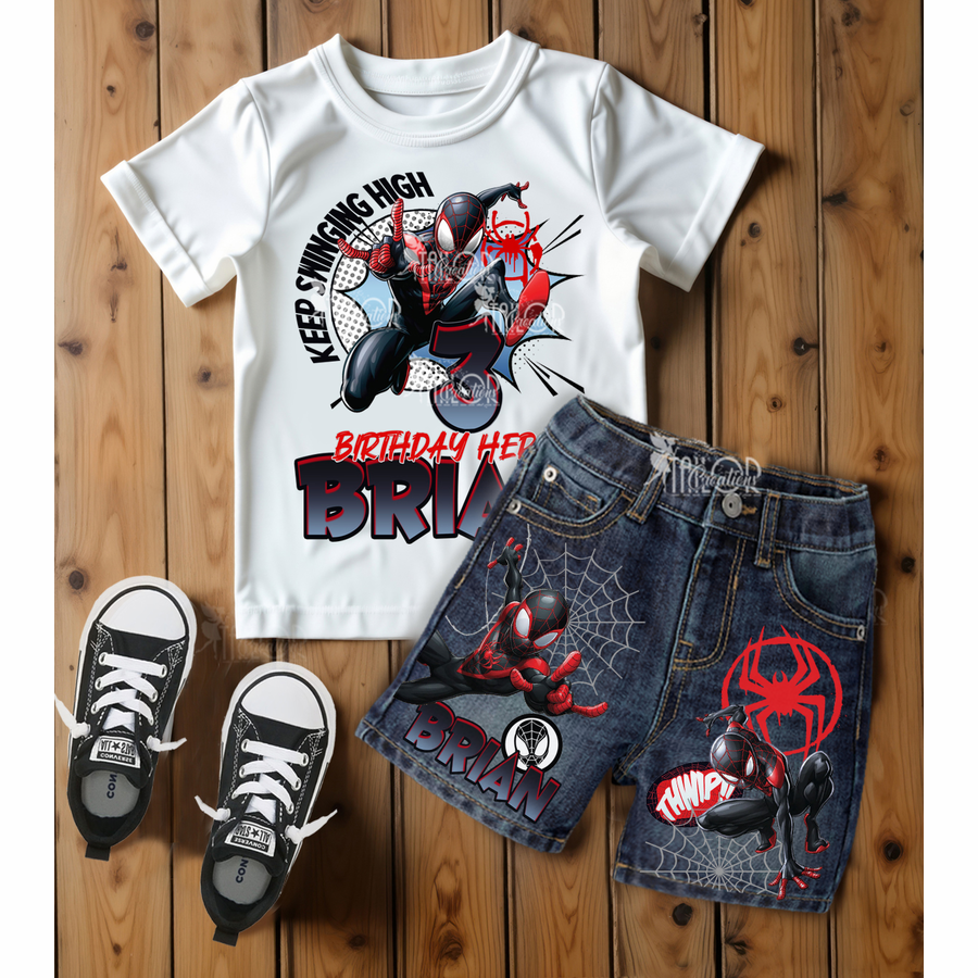 Spiderman Custom Birthday Outfit, Miles Morales Birthday Outfit, Boys Overalls Birthday