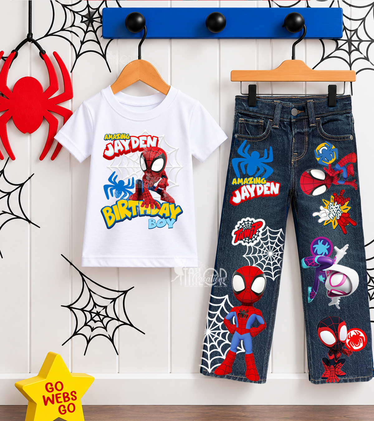 Spidey and Amazing Friends Custom Name Pants - Spidey Birhday Party Tee Shirt Outfit