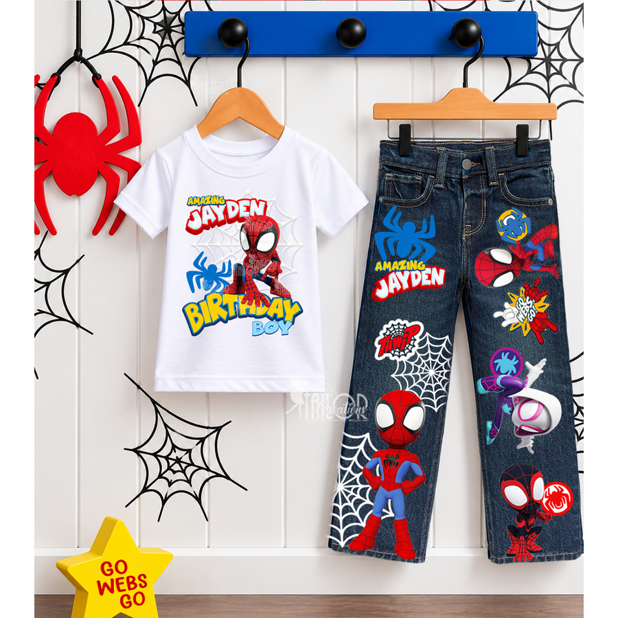 Spidey and Amazing Friends Custom Name Pants - Spidey Birhday Party Tee Shirt Outfit