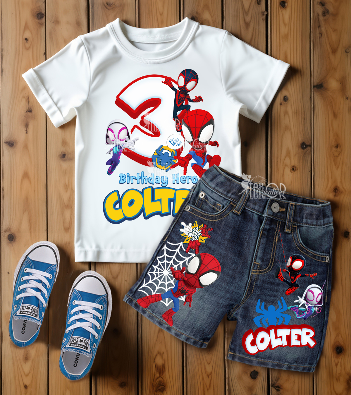 Spidey and His Amazing Friends Denim Birthday Party Outfit - Spidey Shorts Set Toddler Boys