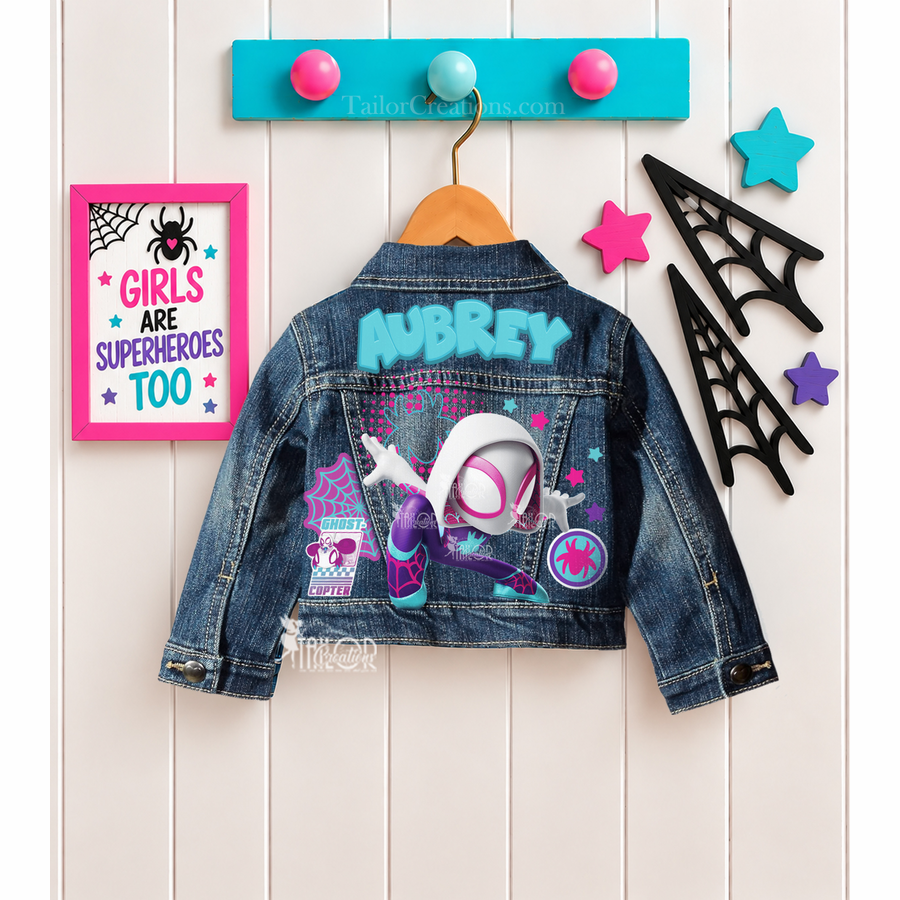 Spidey Girl Ghost Spider Denim Jacket Girls Toddler - Disney Marvel Girls Jean Jacket
