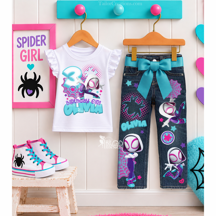 Spidey Girl Ghost Spider Denim Jeans Toddler Kids - Disney Marvel Girls Birthday Outfit