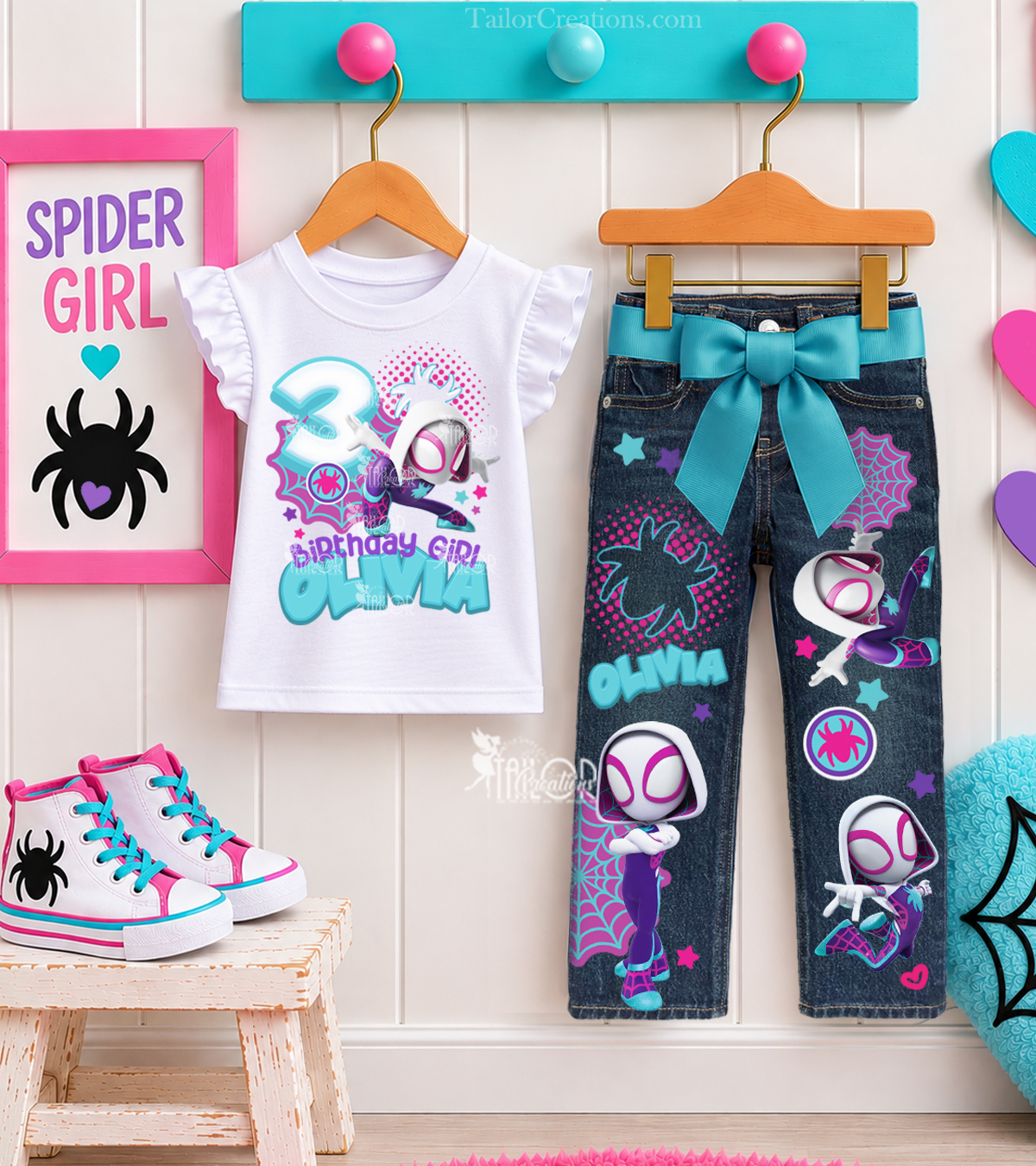 Spidey Girl Ghost Spider Denim Jeans Toddler Kids - Disney Marvel Girls Birthday Outfit